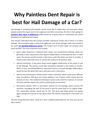 Why Paintless Dent Repair is Best for Hail Damage of a Car