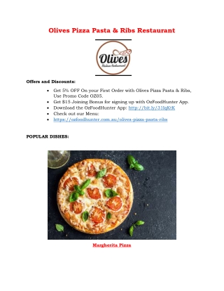 5% Off - Olives Pizza Pasta & Ribs Menu Merrimac, QLD