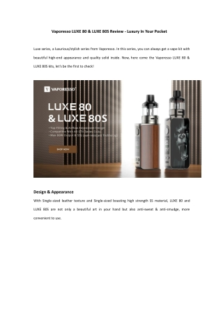 Vaporesso Luxe 80 & Luxe 80S Review