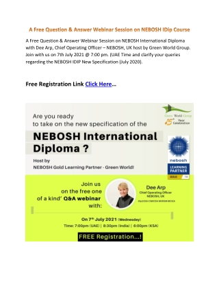 A Free Question & Answer Webinar Session on NEBOSH IDip Course