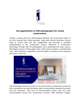 Top applications of 360 photography for onsite construction.