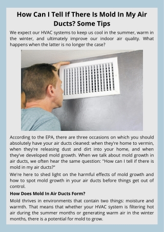 How Can I Tell If There Is Mold In My Air Ducts Some Tips