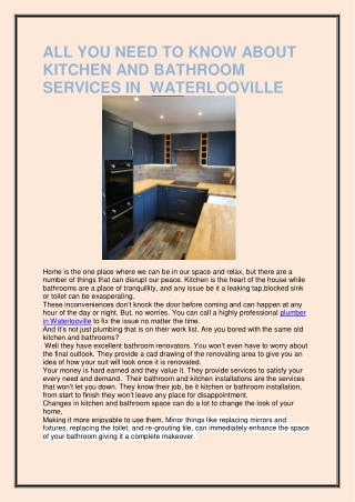 ALL YOU NEED TO KNOW ABOUT KITCHEN AND BATHROOM SERVICES IN  WATERLOOVILLE