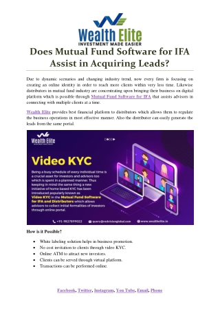 Does Mutual Fund Software for IFA Assist in Acquiring Leads