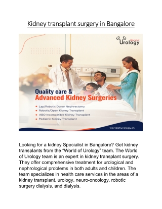 Kidney transplant surgery in Bangalore