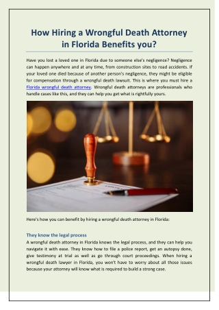How Hiring a Wrongful Death Attorney in Florida Benefits you