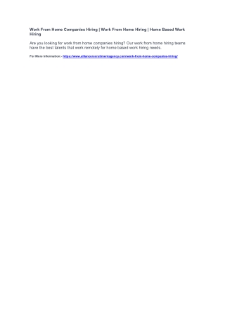 Work From Home Companies Hiring | Work From Home Hiring