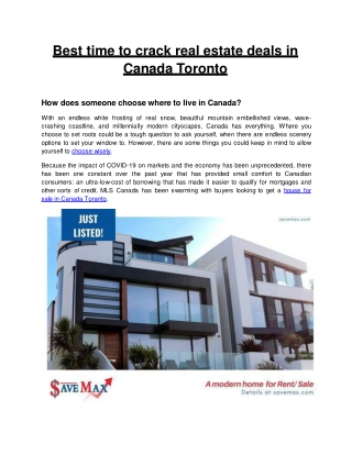 Best time to crack real estate deals in Canada Toronto