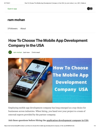 How To Choose The Mobile App Development Company in the USA