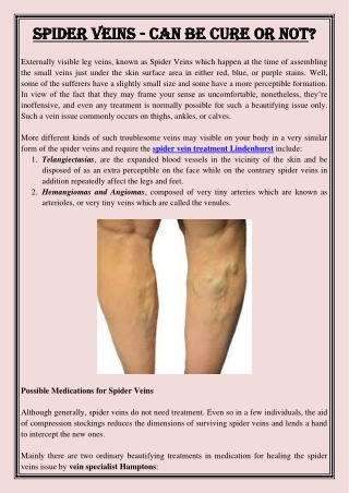 Spider Veins - Can Be Cure or Not