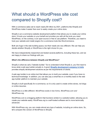 What should a WordPress site cost compared to Shopify cost