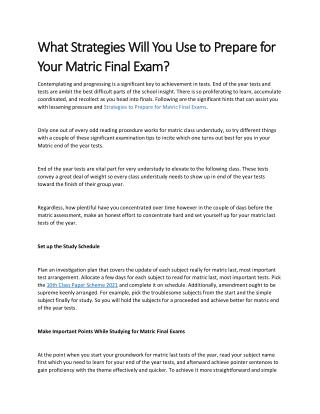 What Strategies Will You Use to Prepare for Your Matric Final Exam