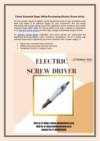 Check Essential Steps While Purchasing Electric Screw driver