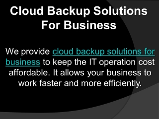 Cloud Backup Solutions For Business