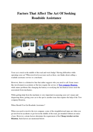 Factors That Affect The Act Of Seeking Roadside Assistance