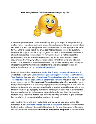 How a single Under The Tree Review changed my life