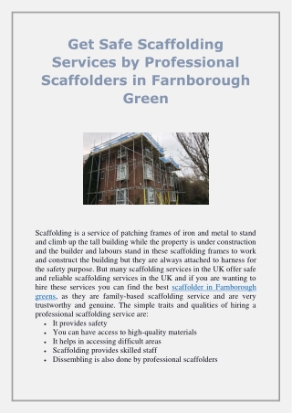 Get Safe Scaffolding Services by Professional Scaffolders in Farnborough Green