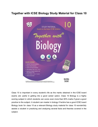 Together with ICSE Biology Study Material for Class 10