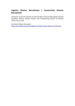 Logistics Director Recruitment - Construction Director Recruitment