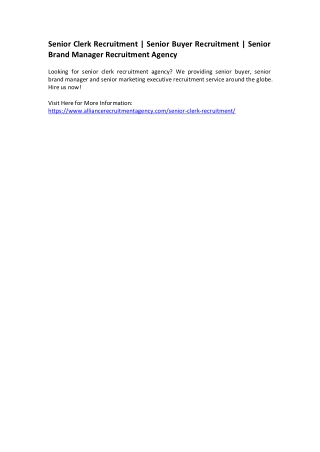 Senior Clerk Recruitment - Senior Buyer Recruitment - Senior Brand Manager Recruitment Agency