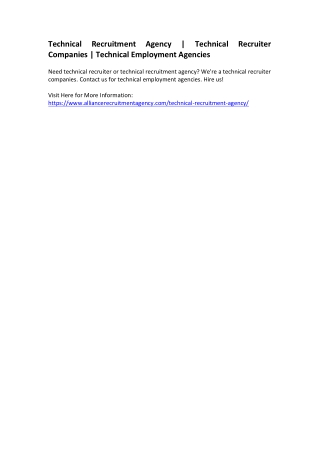 Technical Recruitment Agency - Technical Recruiter Companies - Technical Employment Agencies