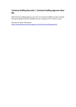 Technical Staffing Recruiter - Technical Staffing Agencies Near Me