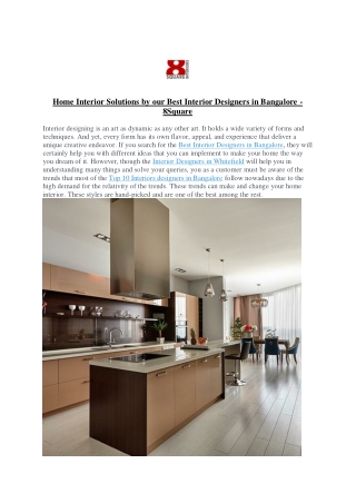 Home Interior Solutions by our Best Interior Designers in Bangalore - 8Square