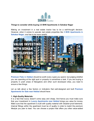 Things to consider while buying 3.5 BHK Apartments in Sahakar Nagar
