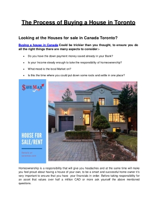 The Process of Buying a House in Toronto