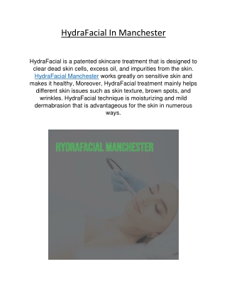 HydraFacial In Manchester