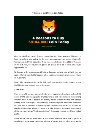 4 Major Reasons that you should buy Shiba Inu Coin Today
