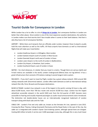 Tourist Guide for Conveyance in London