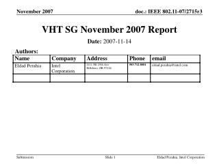 VHT SG November 2007 Report