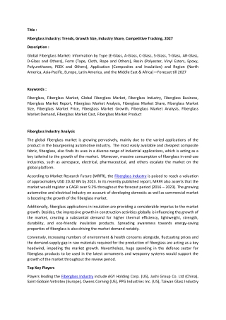fiberglass Market Analysis