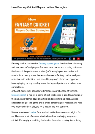 How fantasy cricket player outline stratergies