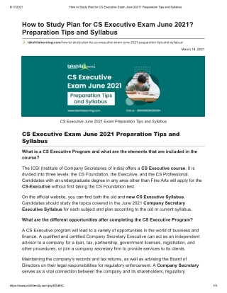 Preparation Tips and Syllabus for CS Executive Exam June 2021_