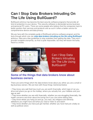 Can I stop data brokers intruding on the life using BullGuard?