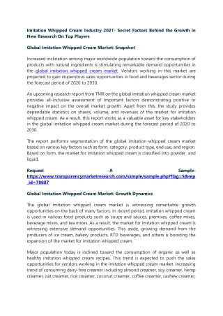 Imitation Whipped Cream Industry 2021- Secret Factors Behind the Growth in New R