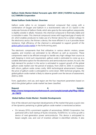 Gallium Oxide Market Global Forecasts upto 2021-2030 | FLOSFIA Inc,Nanoshel LLC,