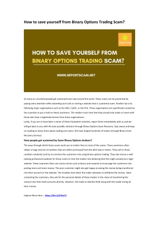 How to save yourself from Binary Options Trading Scam
