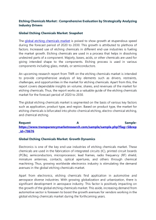 Etching Chemicals Market : Comprehensive Evaluation by Strategically Analyzing I