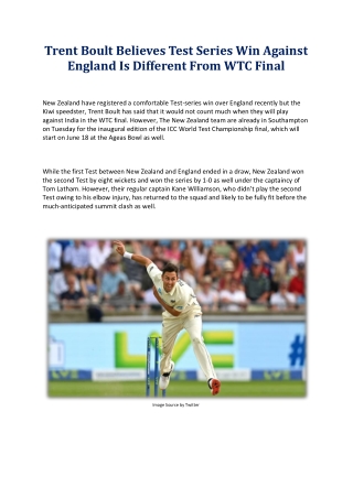 Trent Boult Believes Test Series Win Against England Is Different From WTC Final