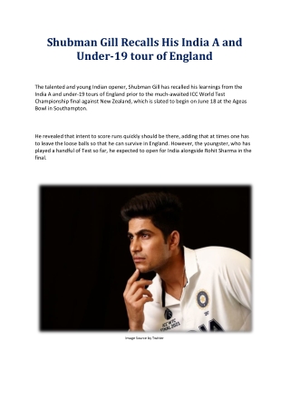Shubman Gill Recalls His India A and Under-19 tour of England