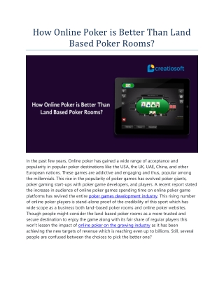 How Online Poker is Better Than Land Based Poker Rooms