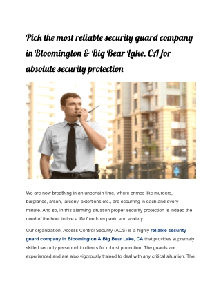 Pick the most reliable security guard company in Bloomington & Big Bear Lake, CA for absolute security protection (1)