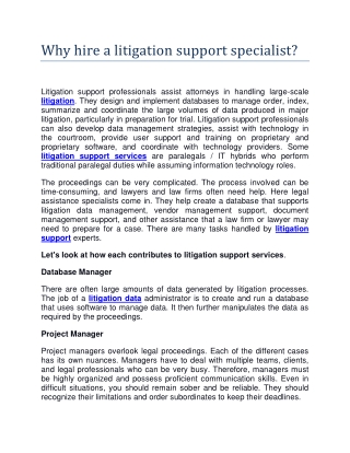 Why hire a litigation support specialist