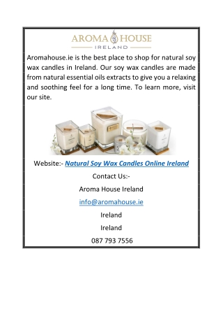 Natural Soy Wax Candles Online Ireland | Aromahouse.ie