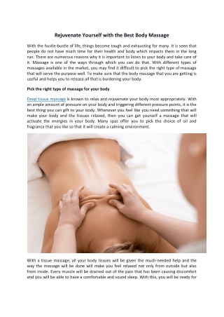 Rejuvenate Yourself with the Best Body Massage