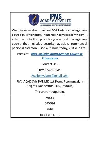 BBA Logistics Management Course in Trivandrum | Ipmsacademy.com