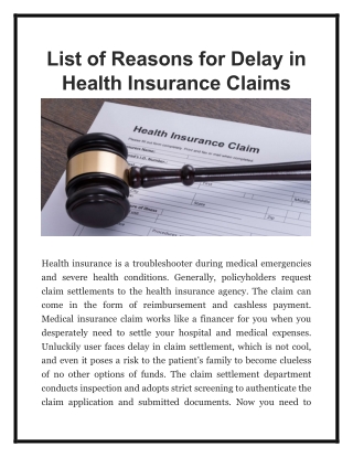 List of The Reasons for Delay in Health Insurance Claims